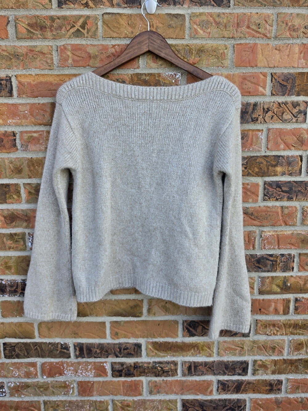 White House Black Market Sweater S Beige Metallic Shimmer Boat Neck Knit
